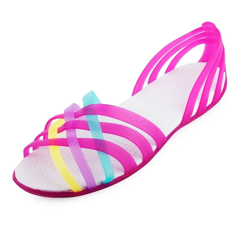 Comemore Women's Jelly Peep Toe Flat Beach Sandals